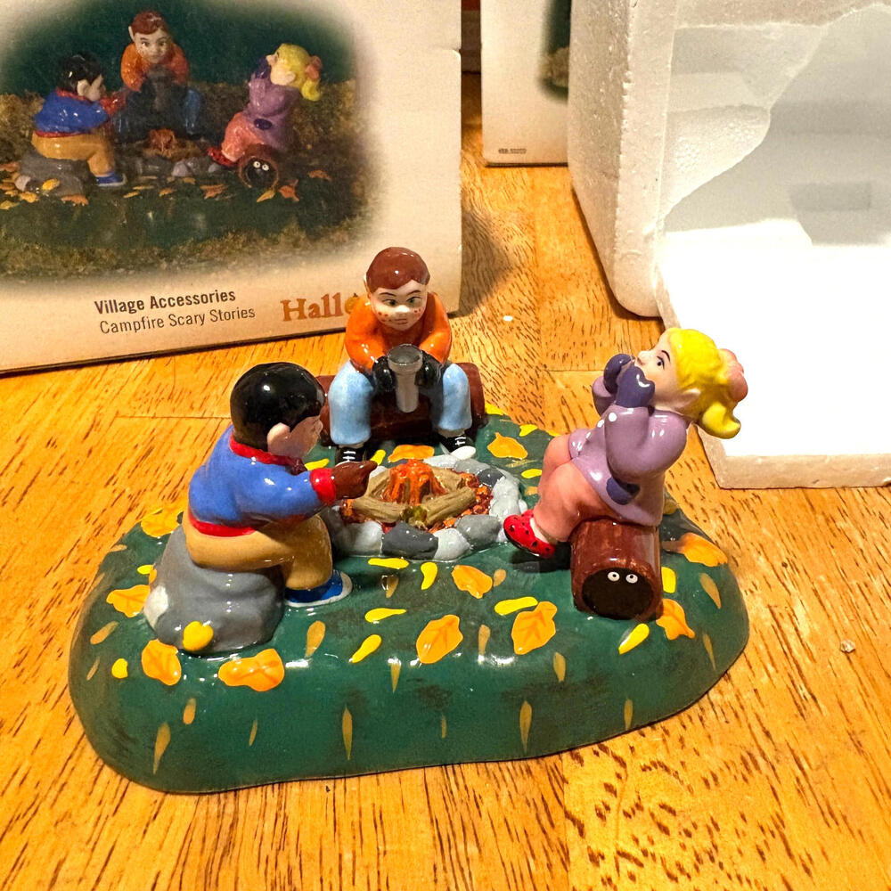 Vintage Halloween Village Campfire Scary Stories Figurine Spooky Town Accessory